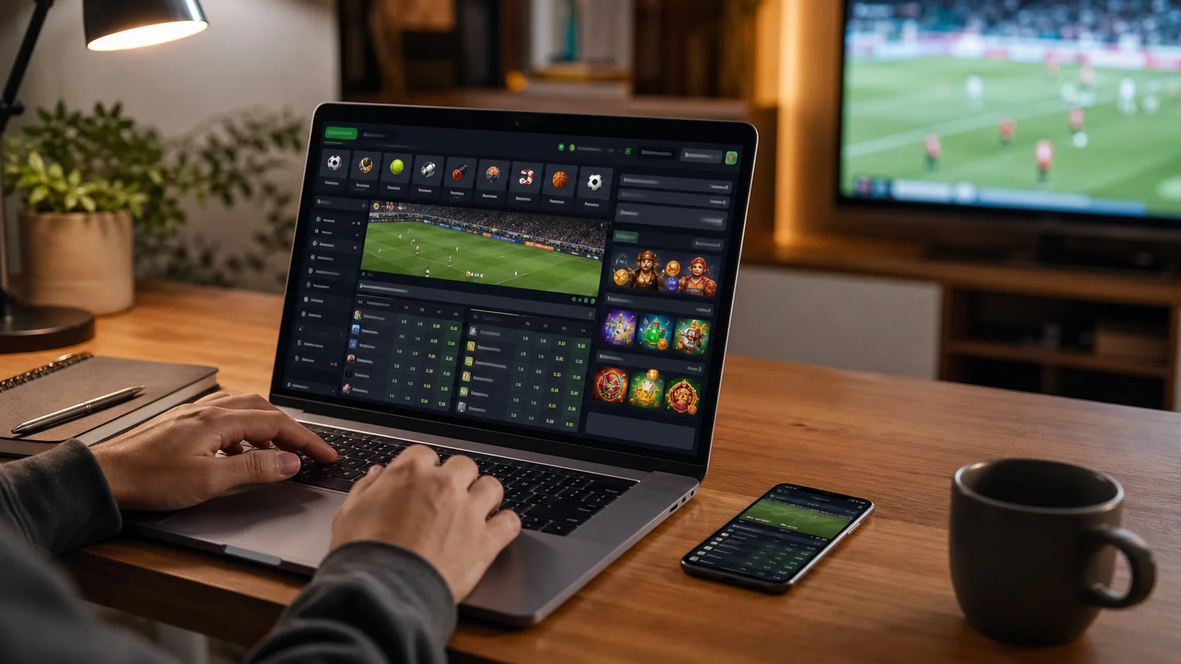 Plataforma bitskins em notebook e celular com apostas esportivas e cassino online